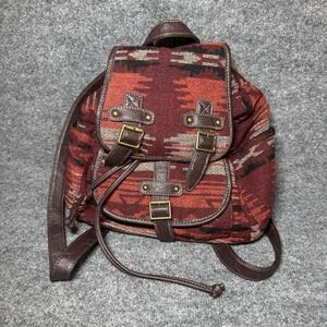 Vintage Arizona Jean Company Canvas Aztec Print Backpack Red Orange Travel Bag